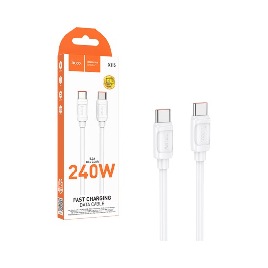 Cabo Hoco X115 Surpass Tipo-C para Tipo-C 240W 5,0A 1m Branco